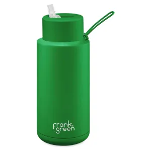 1L Stainless Steel Ceramic Reusable Straw Lid Water Bottle