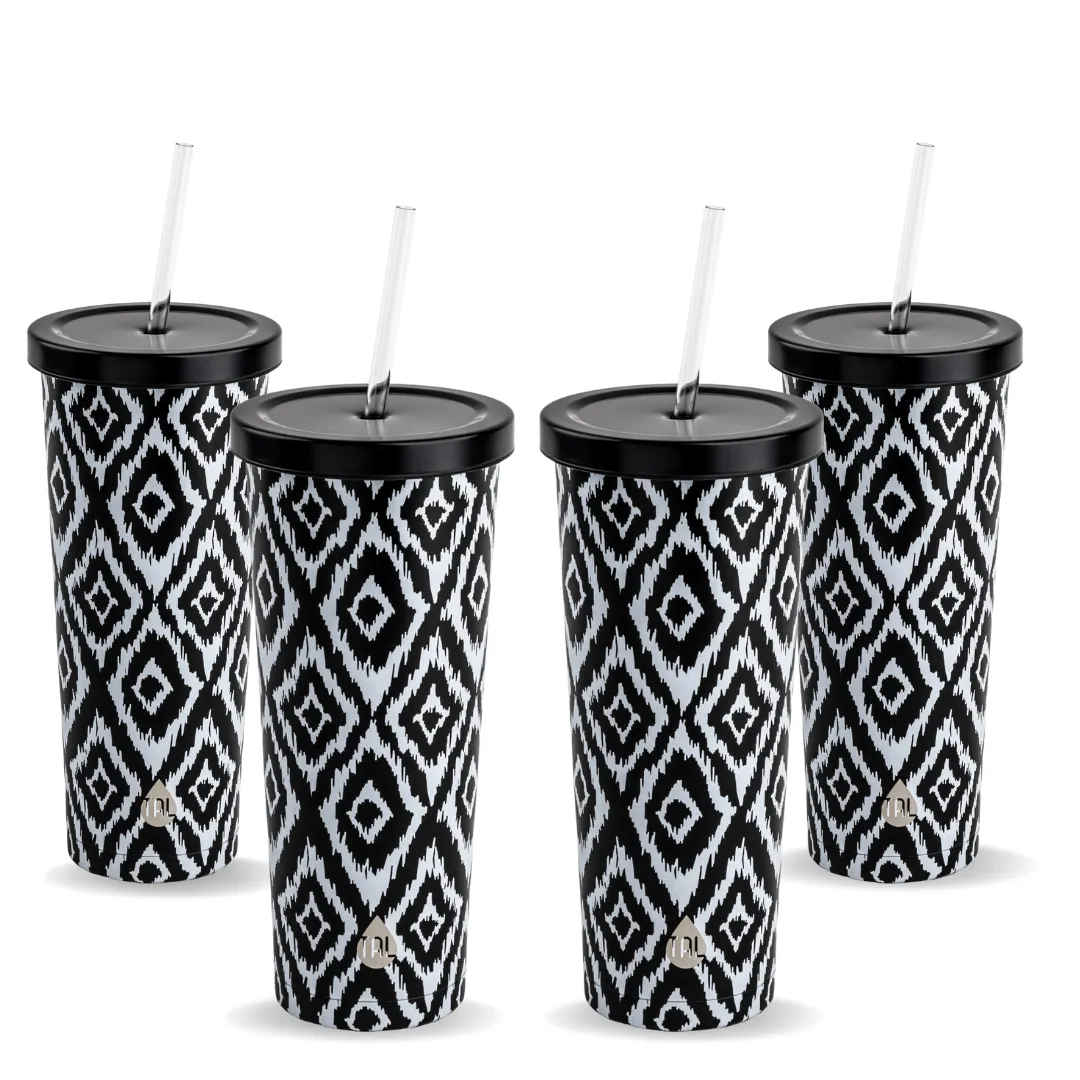 24oz Fashion Tumbler Black and White (pack of 4)