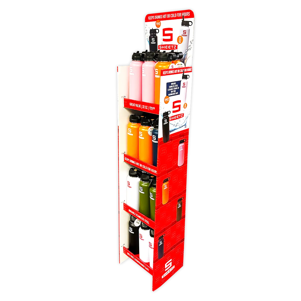 32 oz Insulated Stainless-Steel Printed Bottle Assortment Floor Display - 24 Pieces Per Retail Ready Display 88493