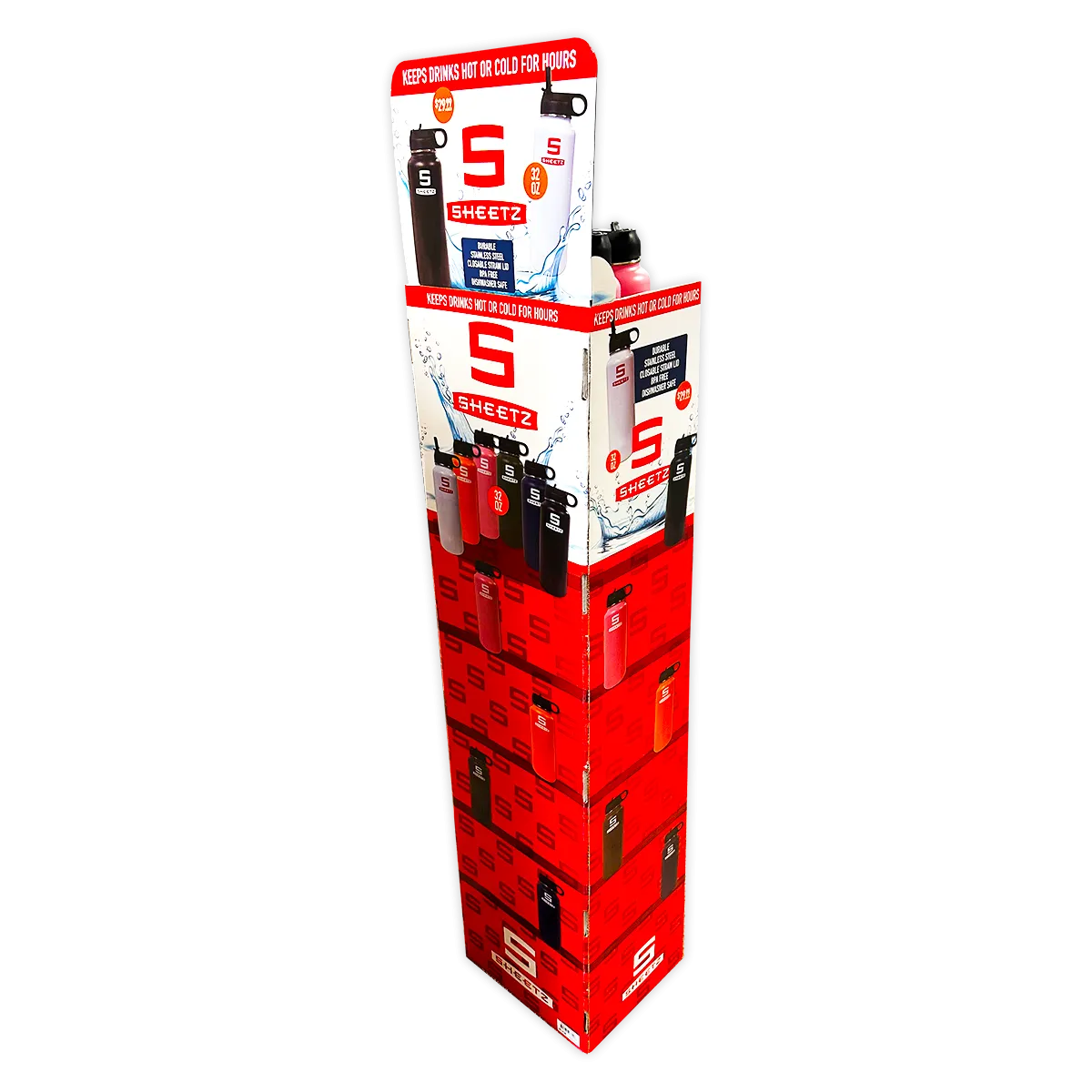 32 oz Insulated Stainless-Steel Printed Bottle Assortment Floor Display - 24 Pieces Per Retail Ready Display 88493