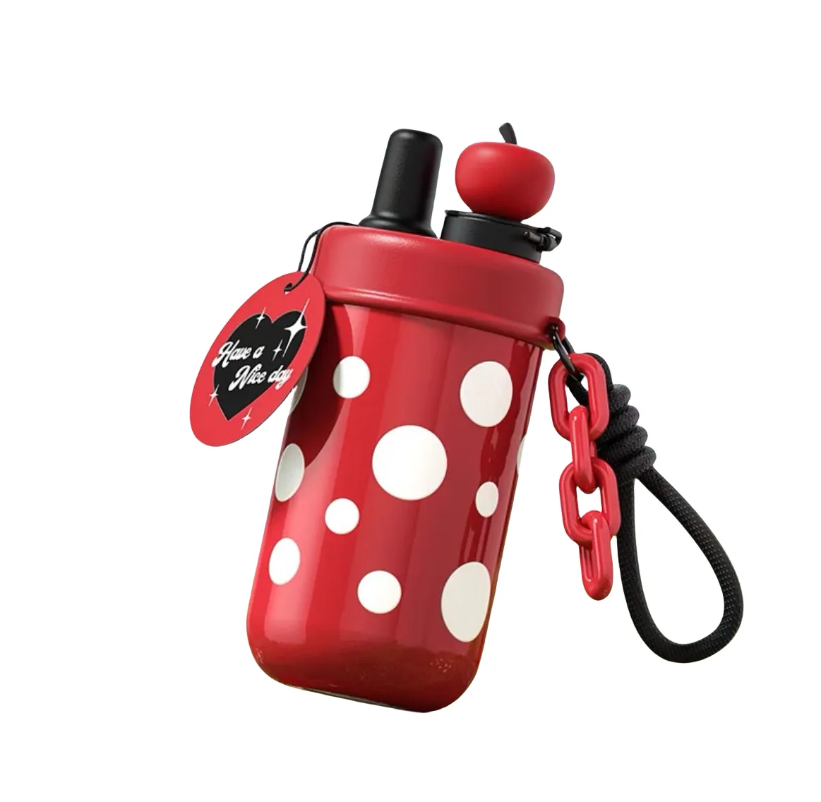 560ml Stainless Steel & Ceramic Thermos Bottle with Cute Apple Design – Insulated, Portable, Leak-Proof Travel Mug for Kids and Adults