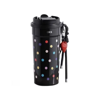 AKS MOKA Double Lid Coffee Tumbler 550ml - 316 Stainless Steel, 24H Insulated, Leak-Proof, DIY Strap (Frosted Sugar/Cosmic Pop)