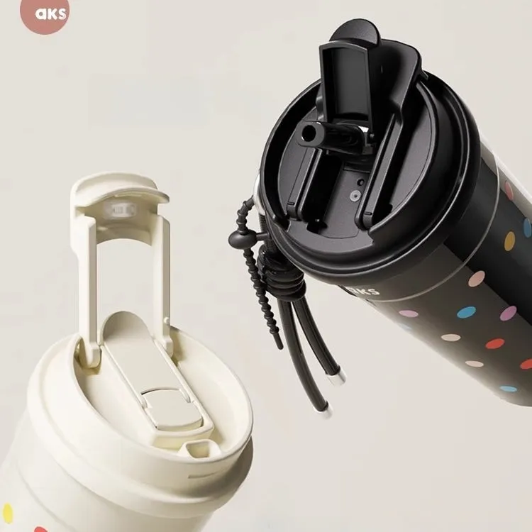 AKS MOKA Double Lid Coffee Tumbler 550ml - 316 Stainless Steel, 24H Insulated, Leak-Proof, DIY Strap (Frosted Sugar/Cosmic Pop)
