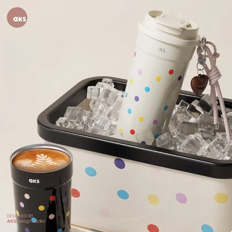 AKS MOKA Double Lid Coffee Tumbler 550ml - 316 Stainless Steel, 24H Insulated, Leak-Proof, DIY Strap (Frosted Sugar/Cosmic Pop)