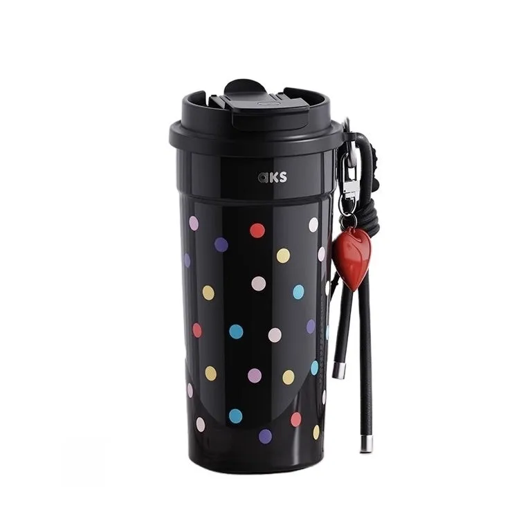 AKS MOKA Double Lid Coffee Tumbler 550ml - 316 Stainless Steel, 24H Insulated, Leak-Proof, DIY Strap (Frosted Sugar/Cosmic Pop)