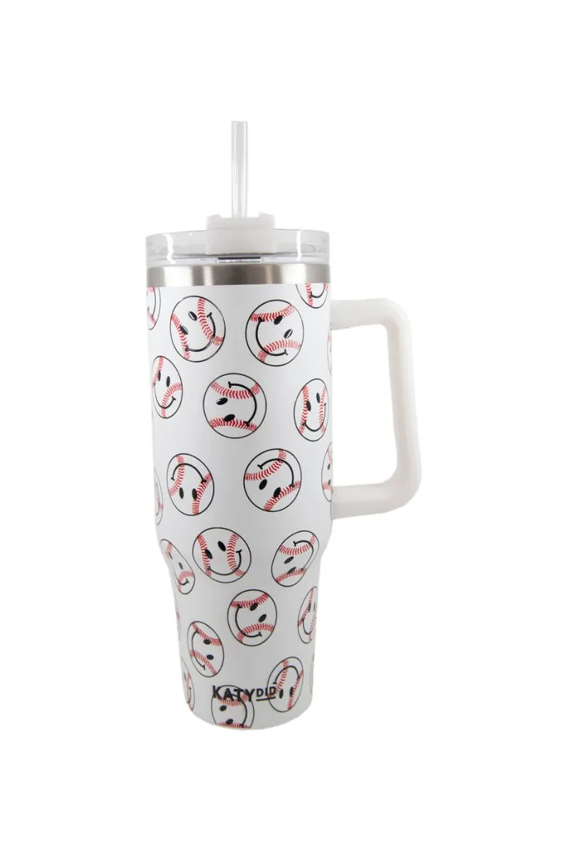 Baseball Happy Faces Tumbler Cup w/ Handle