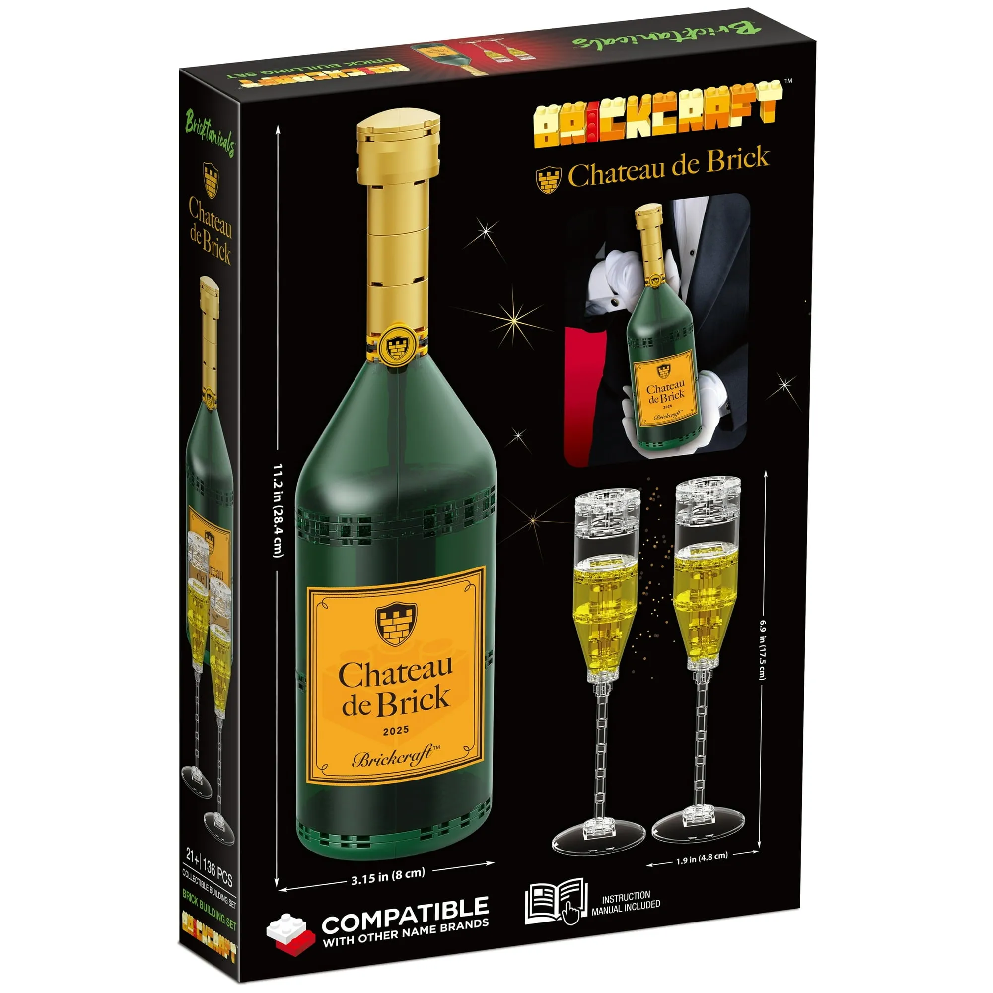 Brickcraft Chateau De Brick Bottle Brick Building Kit, 136-Plastic Piece Set, Sparkling White - 18 Years & Up