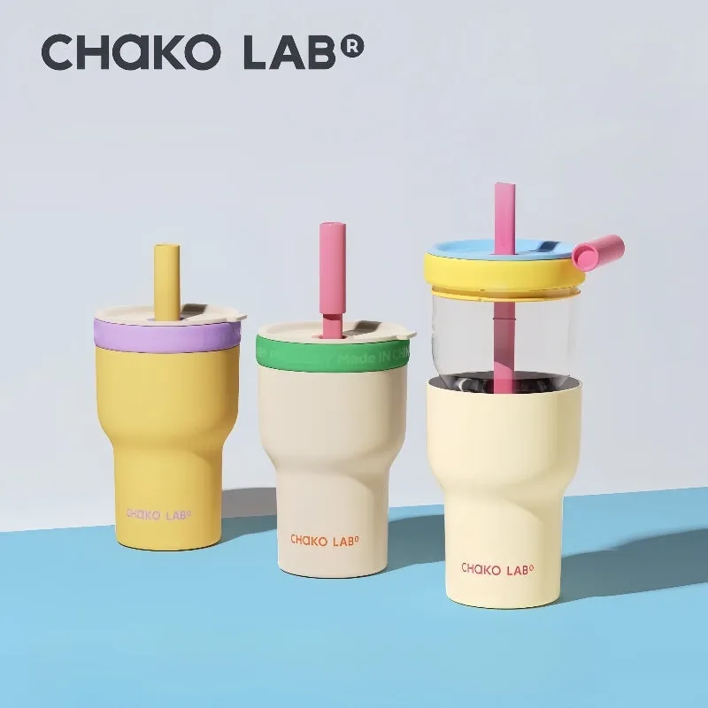 CHAKO LAB Dual-Layer Insulated Tumbler – 570mL Borosilicate Glass Inner Cup & 600mL Stainless Steel Thermos, 2-in-1 Detachable Design for Hot/Cold Drinks