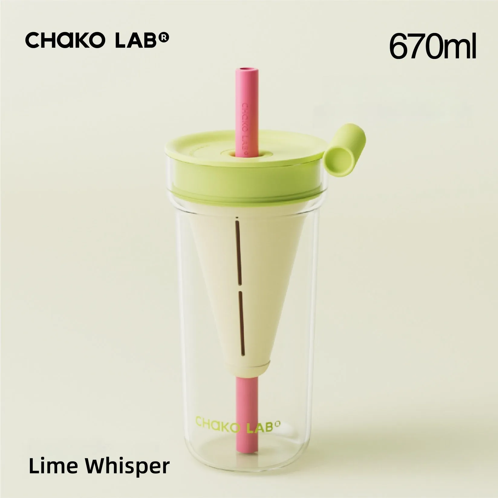 CHAKO LAB Funnel Tea Tumbler – 1150ml/670ml Borosilicate Glass Cup with Infuser & Straw