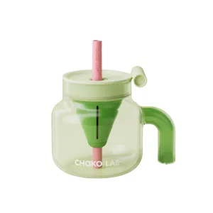 CHAKO LAB Funnel Tea Tumbler – 1150ml/670ml Borosilicate Glass Cup with Infuser & Straw