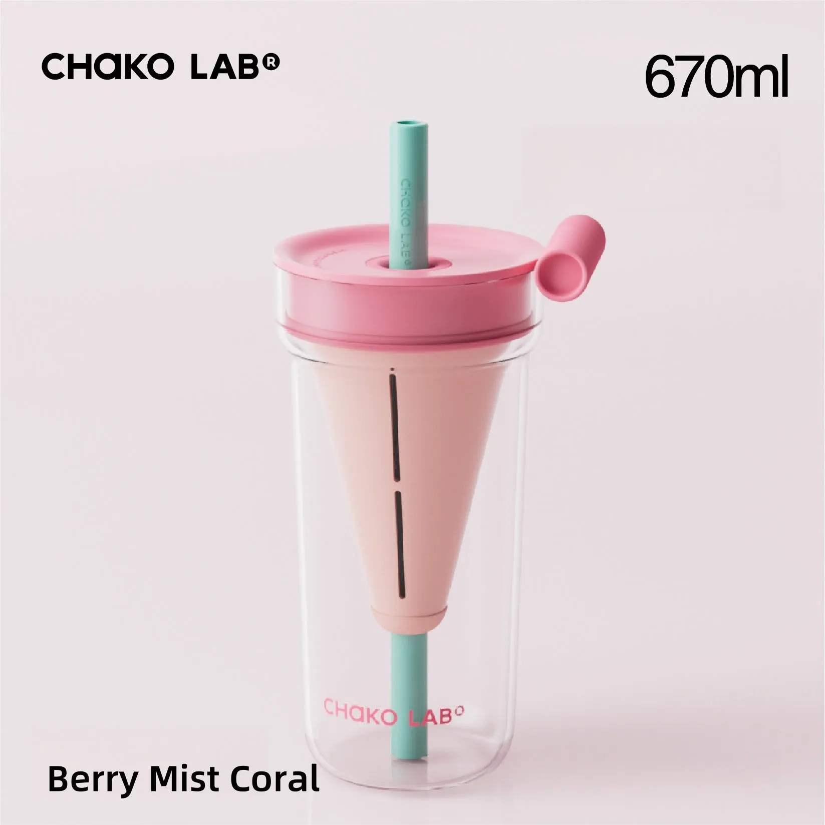 CHAKO LAB Funnel Tea Tumbler – 1150ml/670ml Borosilicate Glass Cup with Infuser & Straw