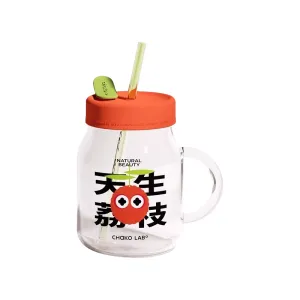 Chako Lab Trendy 450ml Glass Bottle with Dual Straws | Hygienic, Leak-Proof, and Stylish Design