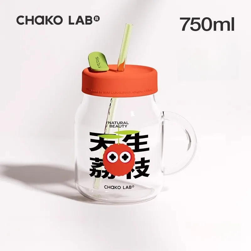 Chako Lab Trendy 450ml Glass Bottle with Dual Straws | Hygienic, Leak-Proof, and Stylish Design