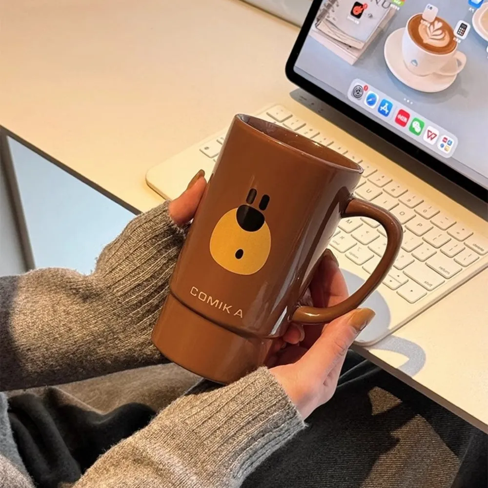 COMIKA DunDun Ceramic Mug 520ML - Large Capacity, Unique Brown Bear Design, Eco-Friendly Gift Mug