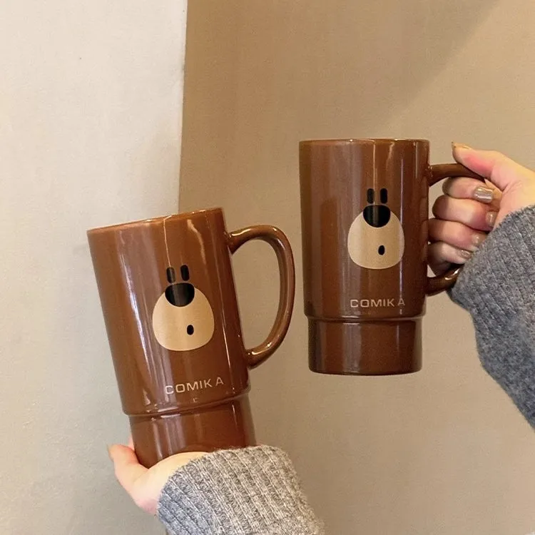 COMIKA DunDun Ceramic Mug 520ML - Large Capacity, Unique Brown Bear Design, Eco-Friendly Gift Mug
