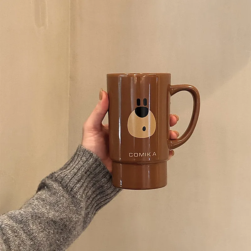 COMIKA DunDun Ceramic Mug 520ML - Large Capacity, Unique Brown Bear Design, Eco-Friendly Gift Mug