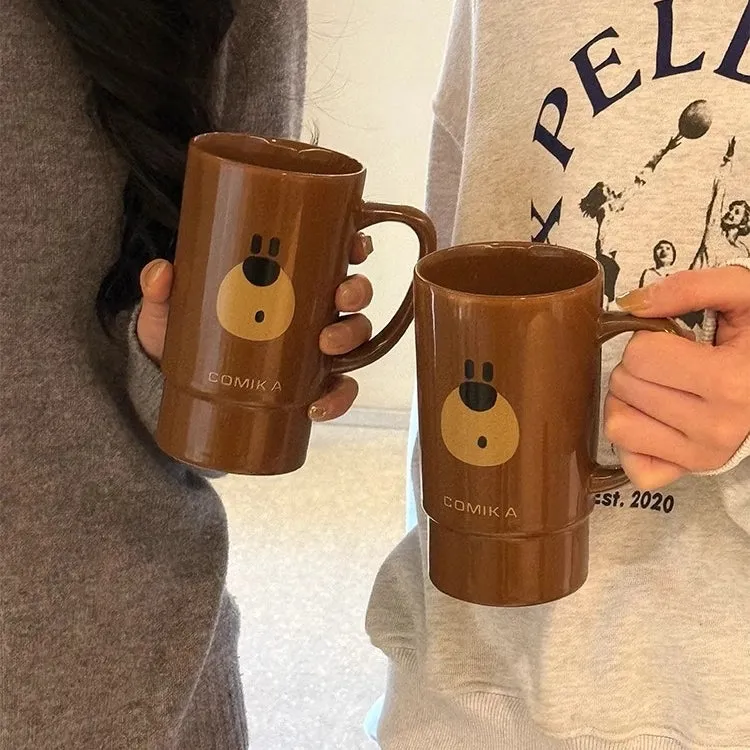 COMIKA DunDun Ceramic Mug 520ML - Large Capacity, Unique Brown Bear Design, Eco-Friendly Gift Mug