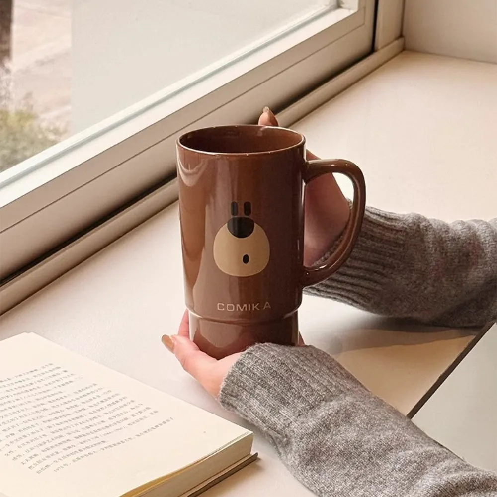 COMIKA DunDun Ceramic Mug 520ML - Large Capacity, Unique Brown Bear Design, Eco-Friendly Gift Mug