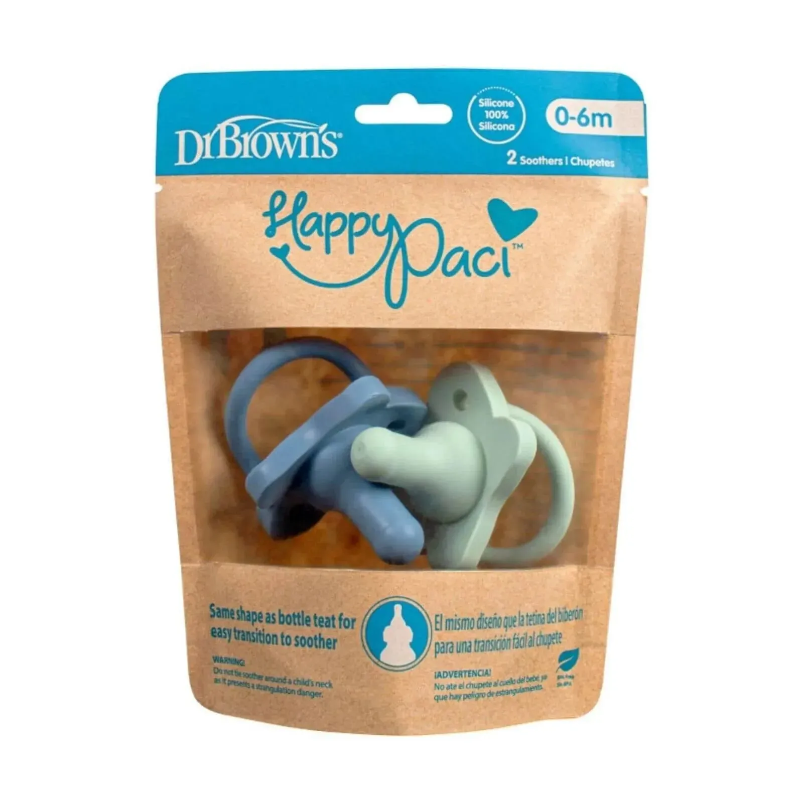 Dr. Brown's One Piece Silicone Soother 0  months Pack of 2 - Blue