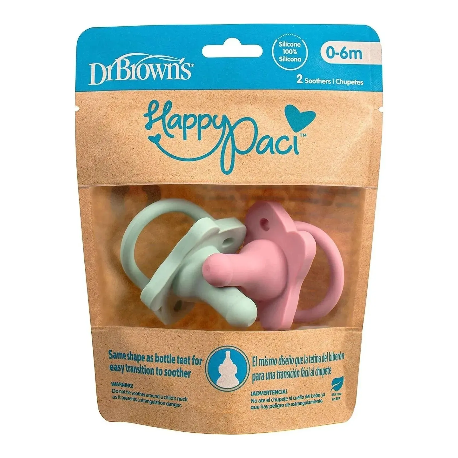Dr. Brown's One Piece Silicone Soother 0  months Pack of 2 - Pink