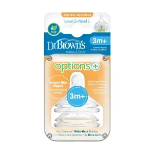 Dr. Brown's Options  Baby Bottle Teats Level 2 Wide Neck 3  months Pack of 2