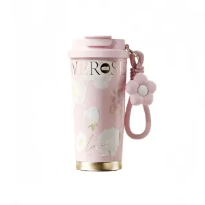 Flower Young Coffee Cup - 520ml French-Design Insulated Travel Mug with 6-Layer Locking Tech, Ceramic Coating & Leak-Proof