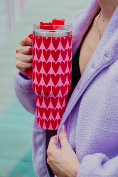 Girly Red Hearts Pattern Drink Tumbler