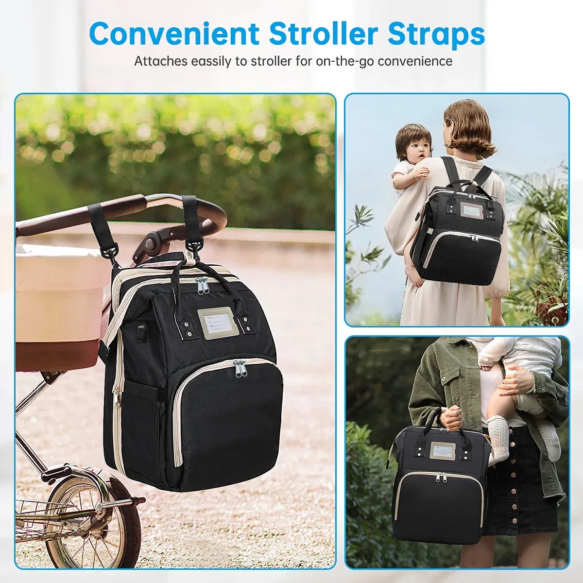 GPED GPED1270W Multifunctional Baby Diaper Bag Backpack with Changing Station (Black)