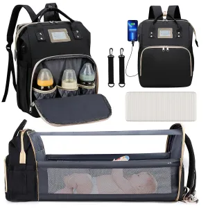 GPED GPED1270W Multifunctional Baby Diaper Bag Backpack with Changing Station (Black)