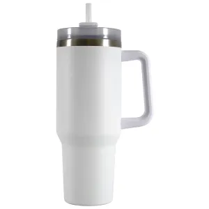 Mainstays DWSST-240-PC-WH-MOD 40 oz Stainless Steel Tumbler with Straw and Handle, Double Wall Insulated, White