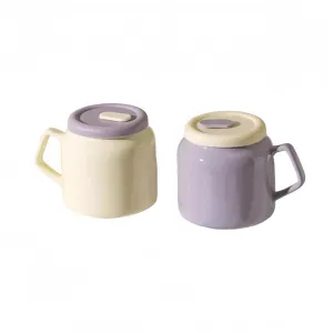 MDZF Ceramic Taro Bobo Cup with Silicone Lid – 580ml Aesthetic Ins-style Drinkware for Coffee, Tea & Daily Use (Cream Yellow/Taro Purple)