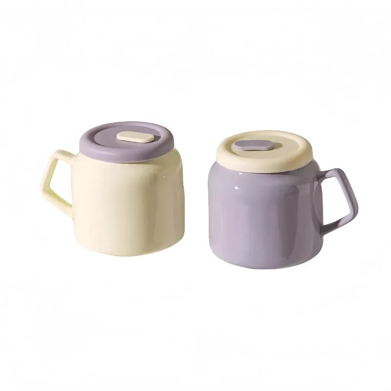 MDZF Ceramic Taro Bobo Cup with Silicone Lid – 580ml Aesthetic Ins-style Drinkware for Coffee, Tea & Daily Use (Cream Yellow/Taro Purple)