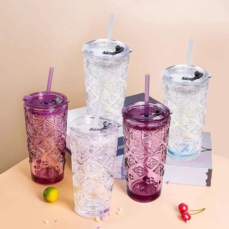 MOCA ROSE 485ml Glass Tumbler with Straw | Stylish and Durable for Everyday Use