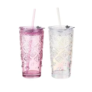 MOCA ROSE 485ml Glass Tumbler with Straw | Stylish and Durable for Everyday Use