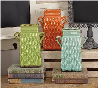 MULTI COLORED CERAMIC VASE WITH HANDLES