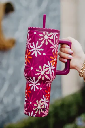 Multicolored Maroon Floral Stainless Steel Tumbler