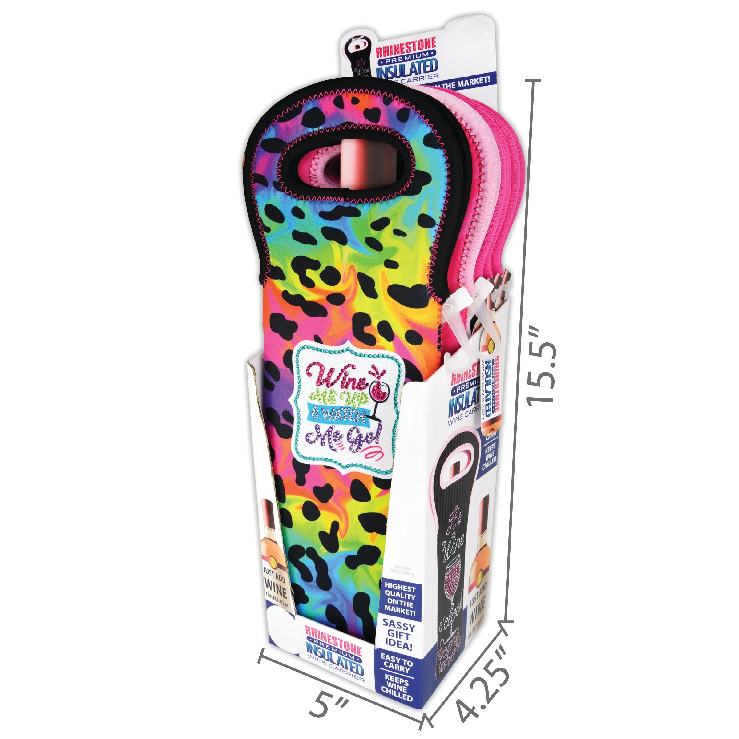 Neoprene Wine Bottle Carrier with Rhinestones - 6 Per Pieces Retail Ready Display 24520