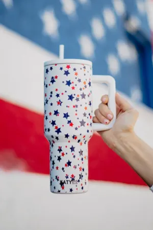 Red, White, Blue STAR 38 Oz Tumbler w/ Handle