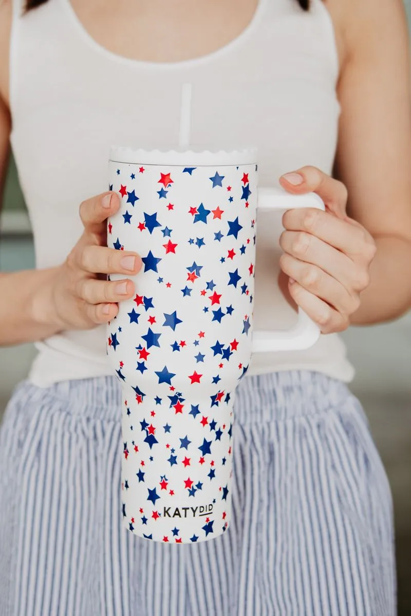 Red, White, Blue STAR 38 Oz Tumbler w/ Handle