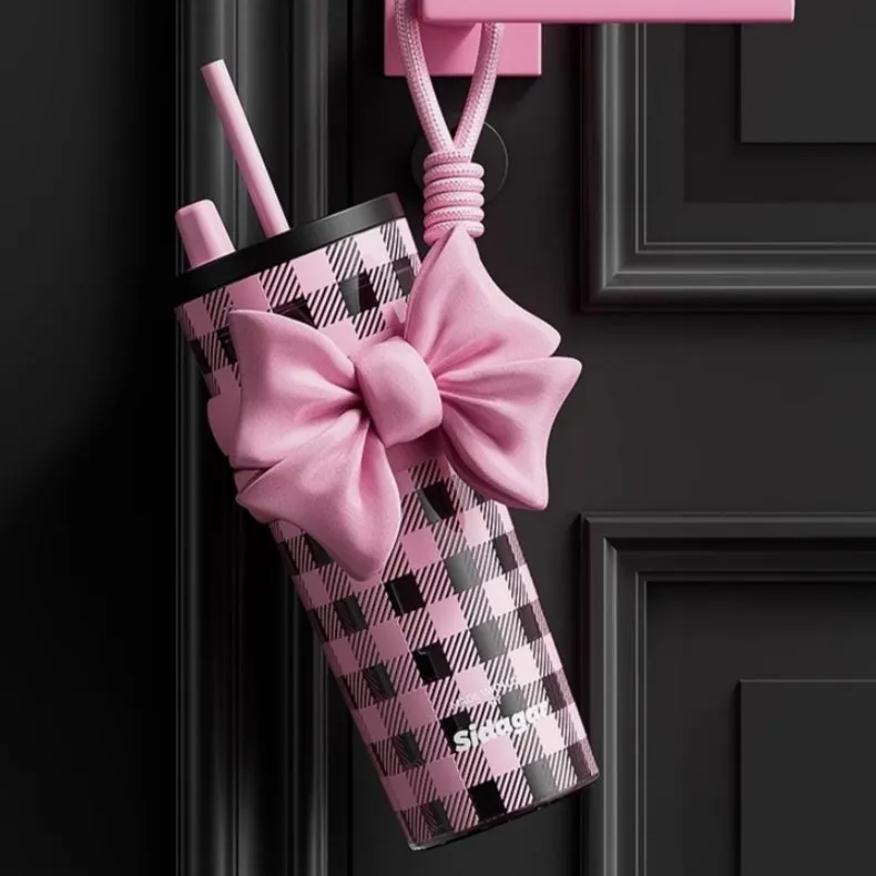 Sidagar Butterfly Dream Insulated Straw Tumbler - 710ml BPA-Free Tritan Cup with Elegant Bow Design, Silicone Sleeve & Portable Handle