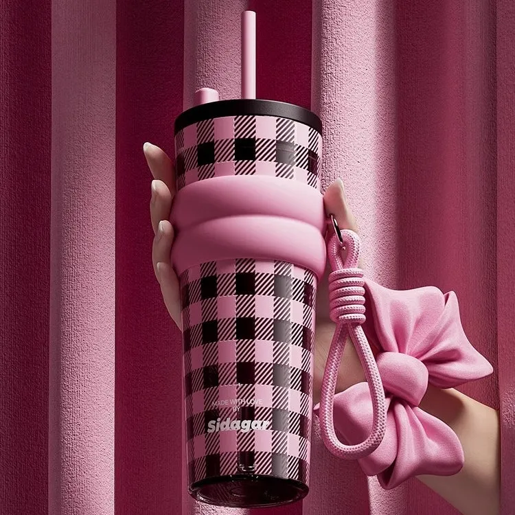 Sidagar Butterfly Dream Insulated Straw Tumbler - 710ml BPA-Free Tritan Cup with Elegant Bow Design, Silicone Sleeve & Portable Handle