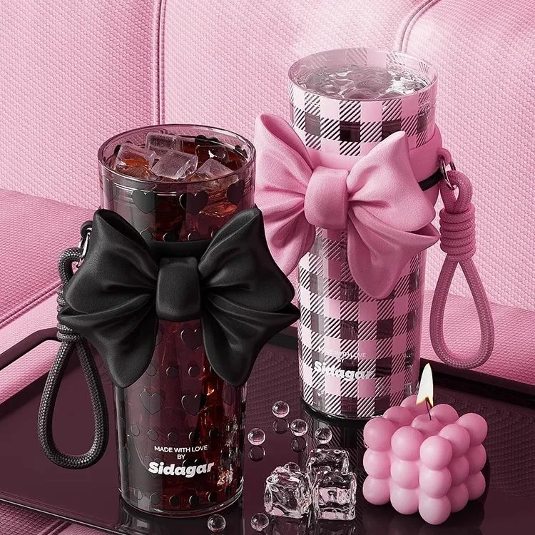 Sidagar Butterfly Dream Insulated Straw Tumbler - 710ml BPA-Free Tritan Cup with Elegant Bow Design, Silicone Sleeve & Portable Handle