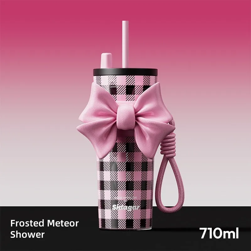 Sidagar Butterfly Dream Insulated Straw Tumbler - 710ml BPA-Free Tritan Cup with Elegant Bow Design, Silicone Sleeve & Portable Handle