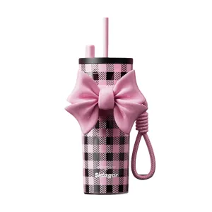 Sidagar Butterfly Dream Insulated Straw Tumbler - 710ml BPA-Free Tritan Cup with Elegant Bow Design, Silicone Sleeve & Portable Handle