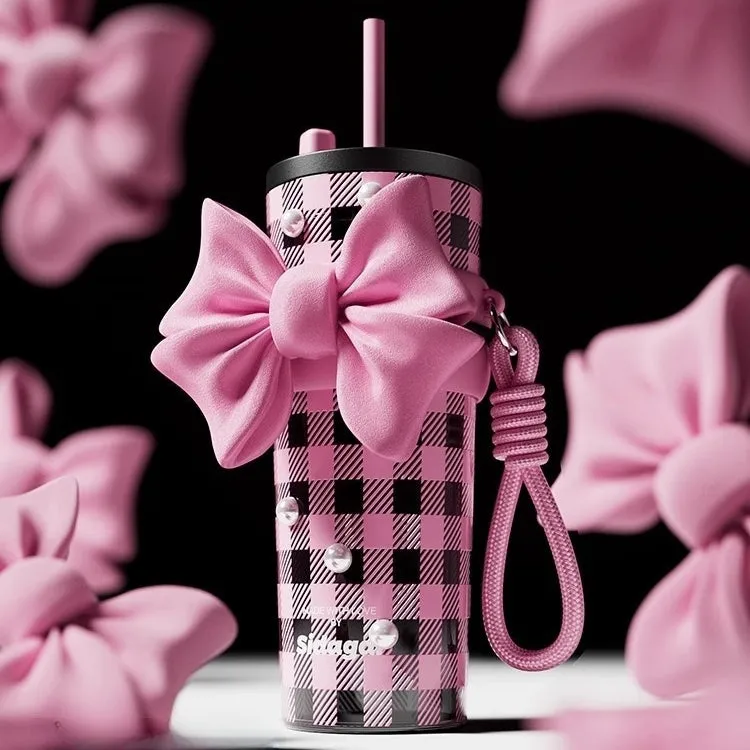 Sidagar Butterfly Dream Insulated Straw Tumbler - 710ml BPA-Free Tritan Cup with Elegant Bow Design, Silicone Sleeve & Portable Handle