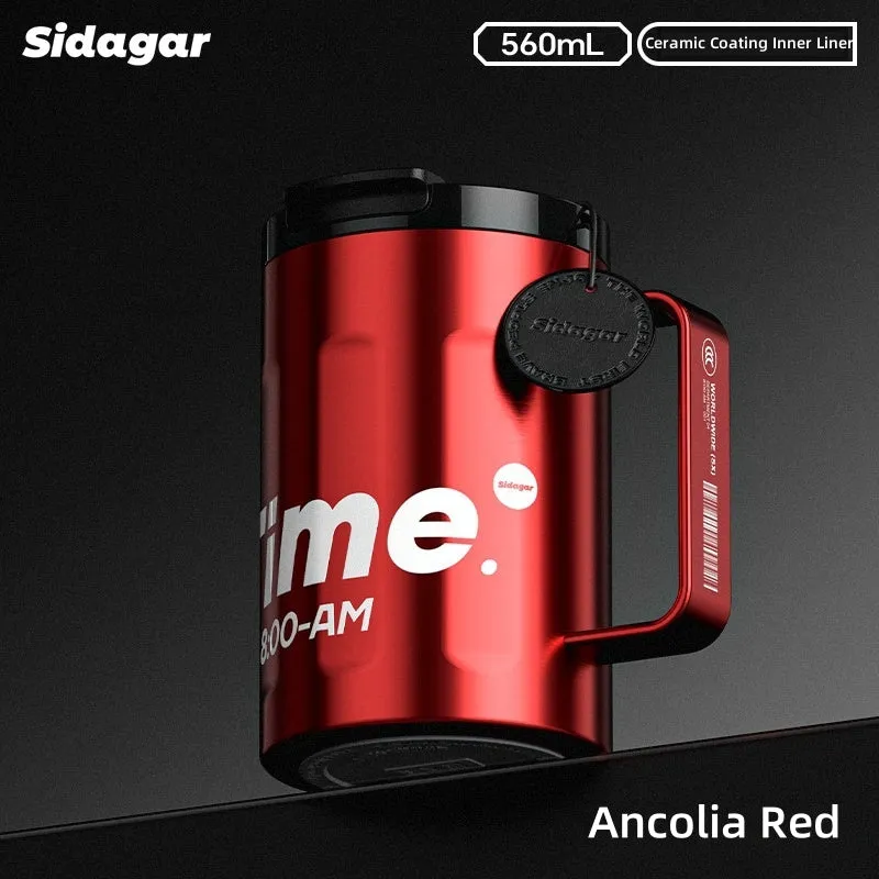 Sidagar Time Desktop Cup – 560mL Vacuum-Insulated Stainless Steel Mug with Ceramic Coating, Wide Mouth & Ergonomic Handle for Coffee, Tea, and Cold Beverages