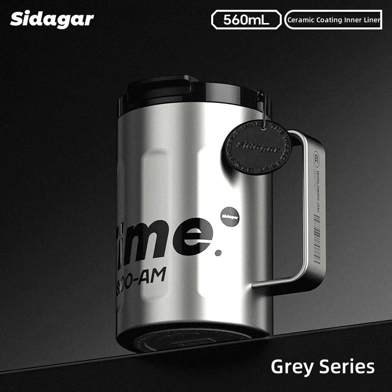 Sidagar Time Desktop Cup – 560mL Vacuum-Insulated Stainless Steel Mug with Ceramic Coating, Wide Mouth & Ergonomic Handle for Coffee, Tea, and Cold Beverages