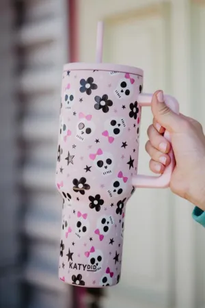 Skull Flower Bow Drink Tumbler