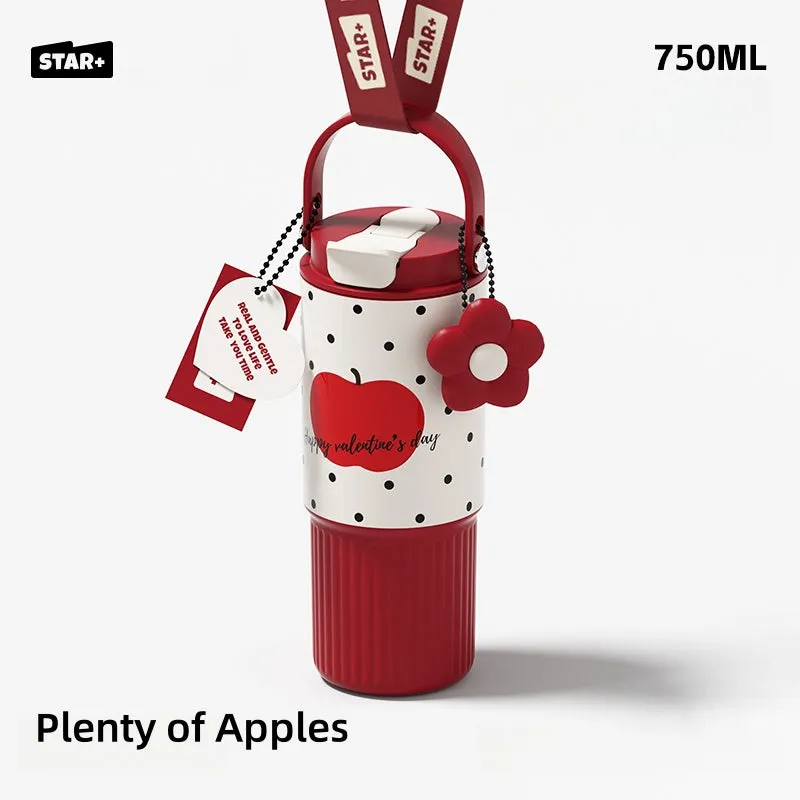 STAR  750ML Dual-Drink Thermos Flask - Portable Insulated Bottle with SUS316 Stainless Steel, Anti-Leak Design, and Cute Floral Patterns