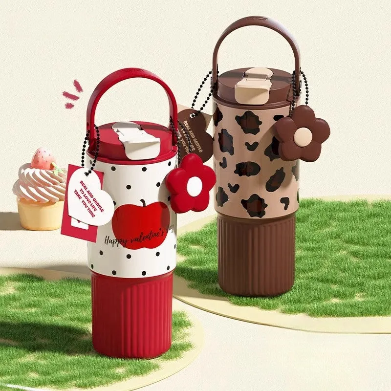 STAR  750ML Dual-Drink Thermos Flask - Portable Insulated Bottle with SUS316 Stainless Steel, Anti-Leak Design, and Cute Floral Patterns